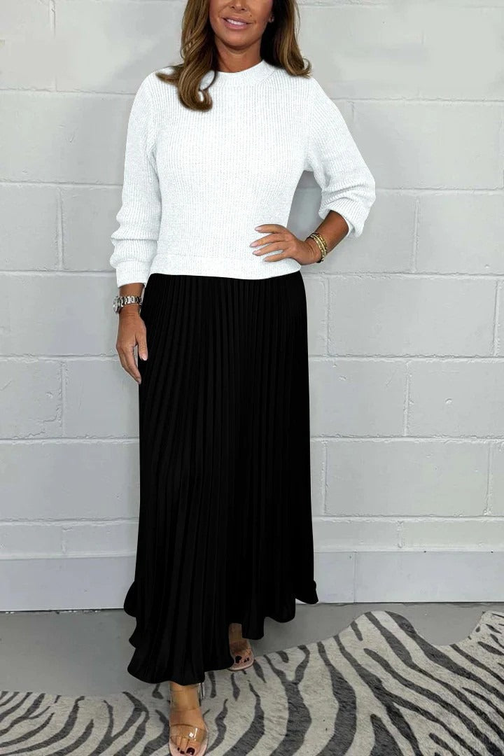 Kathleen | Effortless Pleated Long Sleeve Maxi Sweater Dress