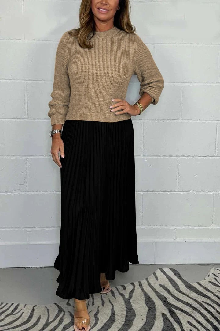 Kathleen | Effortless Pleated Long Sleeve Maxi Sweater Dress