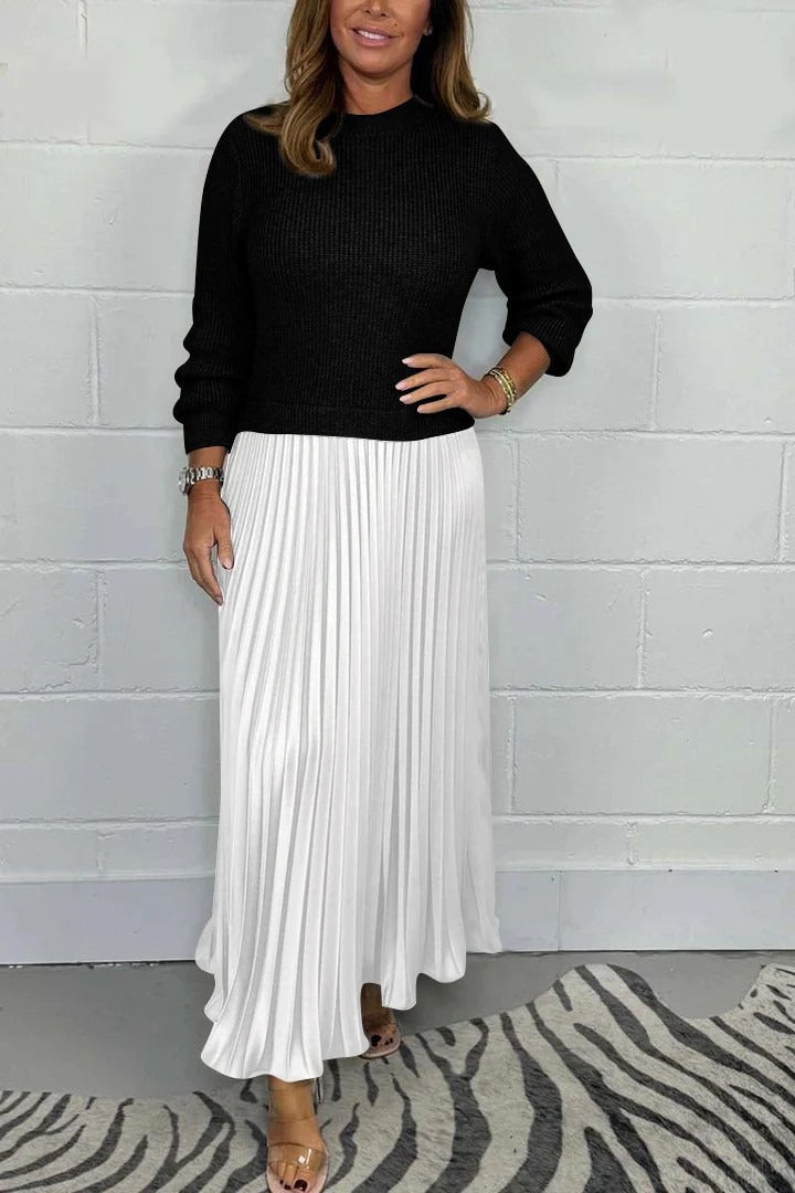 Kathleen | Effortless Pleated Long Sleeve Maxi Sweater Dress