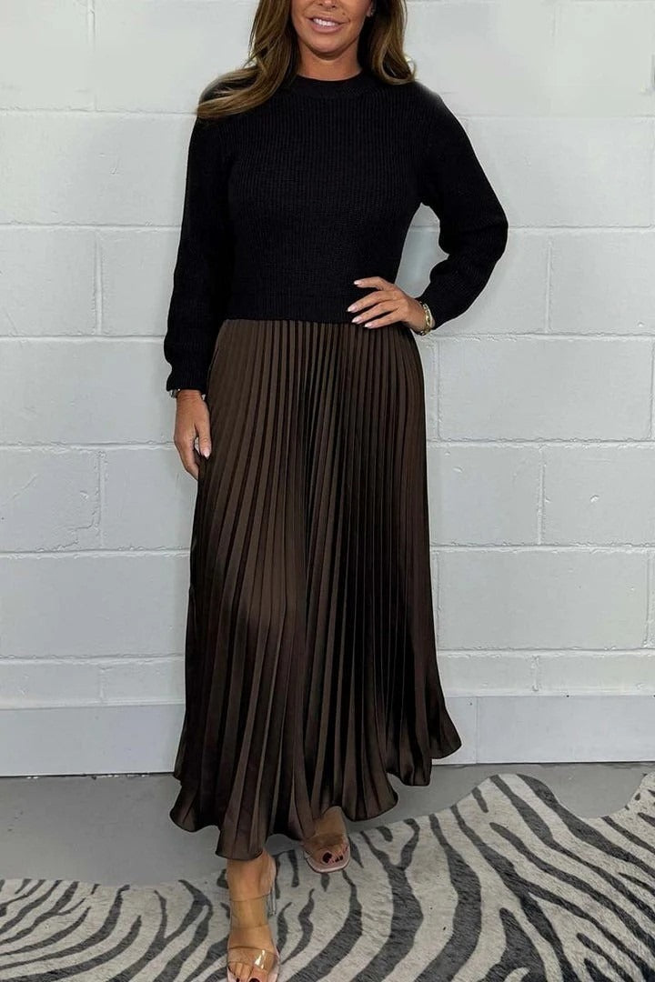 Kathleen | Effortless Pleated Long Sleeve Maxi Sweater Dress