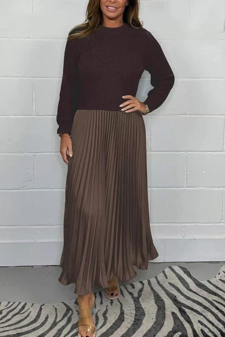 Kathleen | Effortless Pleated Long Sleeve Maxi Sweater Dress