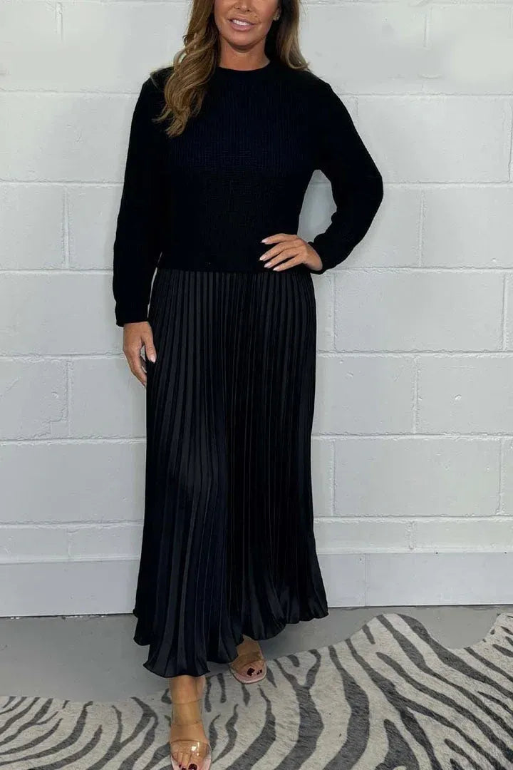 Kathleen | Effortless Pleated Long Sleeve Maxi Sweater Dress