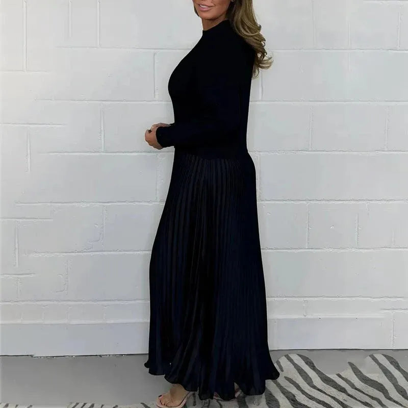 Kathleen | Effortless Pleated Long Sleeve Maxi Sweater Dress