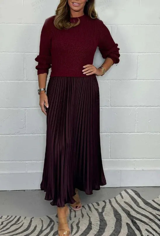Kathleen | Effortless Pleated Long Sleeve Maxi Sweater Dress