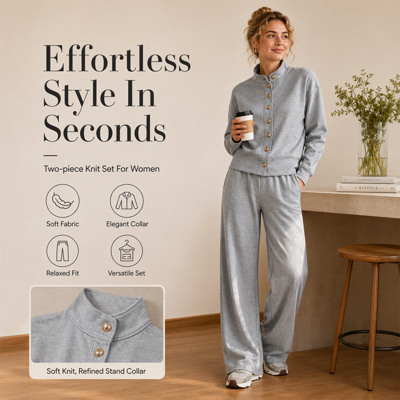 Kathryn | Classic Button-Down Wide Leg Lounge Set