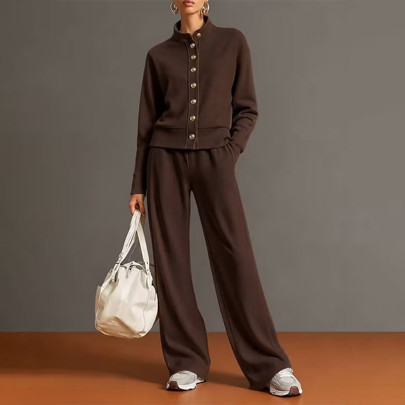 Kathryn | Classic Button-Down Wide Leg Lounge Set
