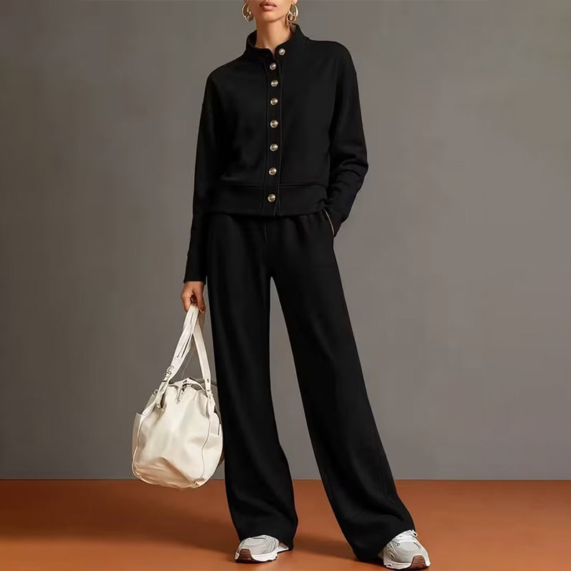 Kathryn | Classic Button-Down Wide Leg Lounge Set