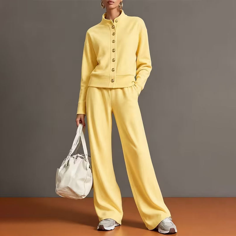 Kathryn | Classic Button-Down Wide Leg Lounge Set