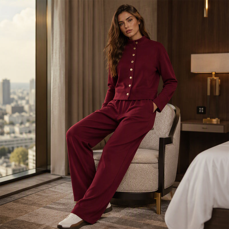 Kathryn | Classic Button-Down Wide Leg Lounge Set