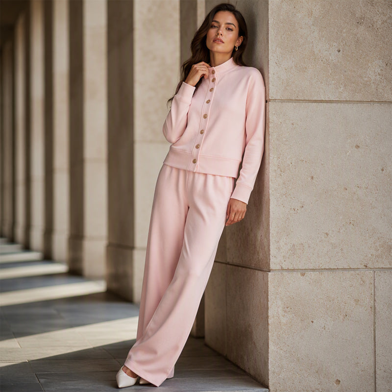 Kathryn | Classic Button-Down Wide Leg Lounge Set