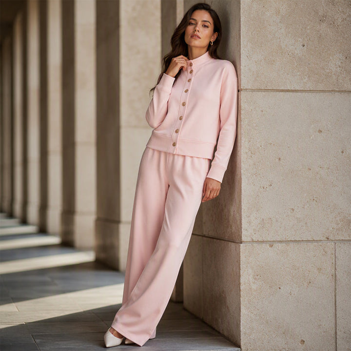 Kathryn | Classic Button-Down Wide Leg Lounge Set