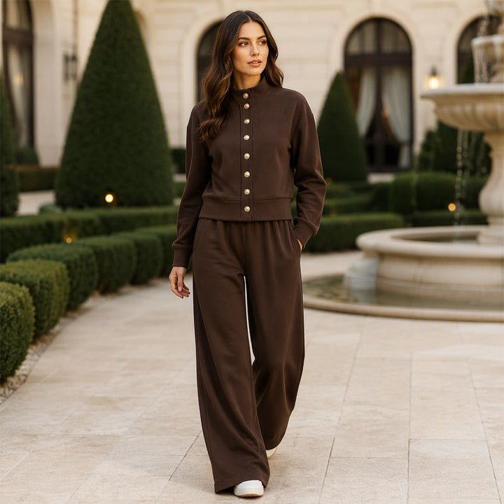 Kathryn | Classic Button-Down Wide Leg Lounge Set