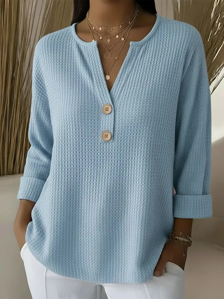 Kathryn | Graceful Notch Neck Waffle Knit Sweater