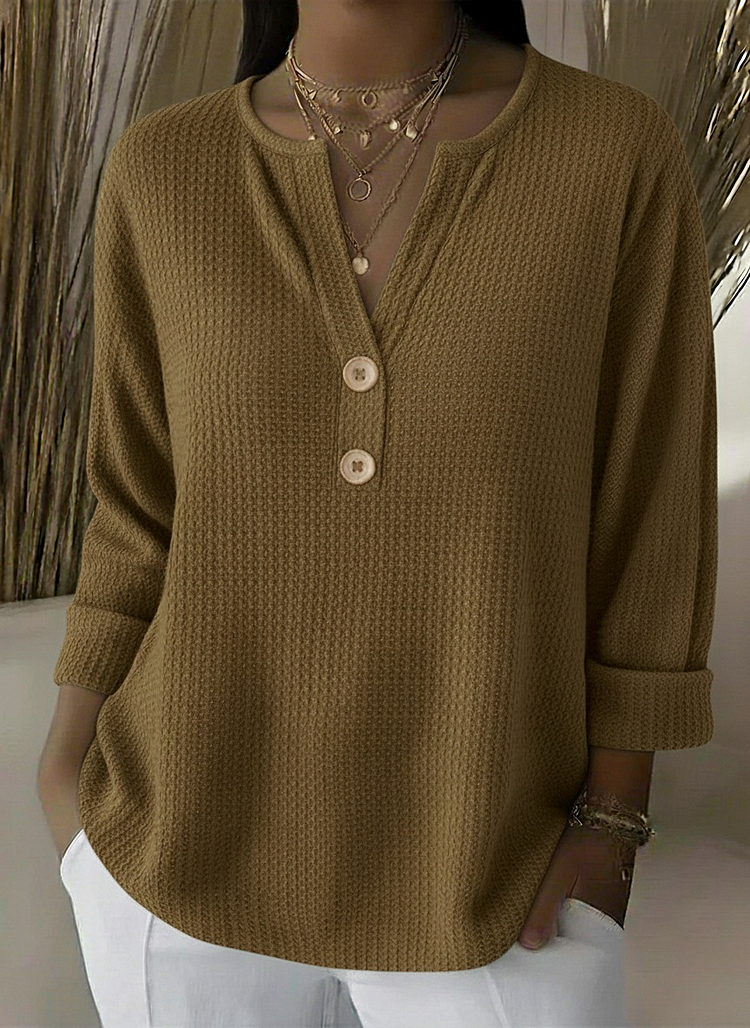 Kathryn | Graceful Notch Neck Waffle Knit Sweater