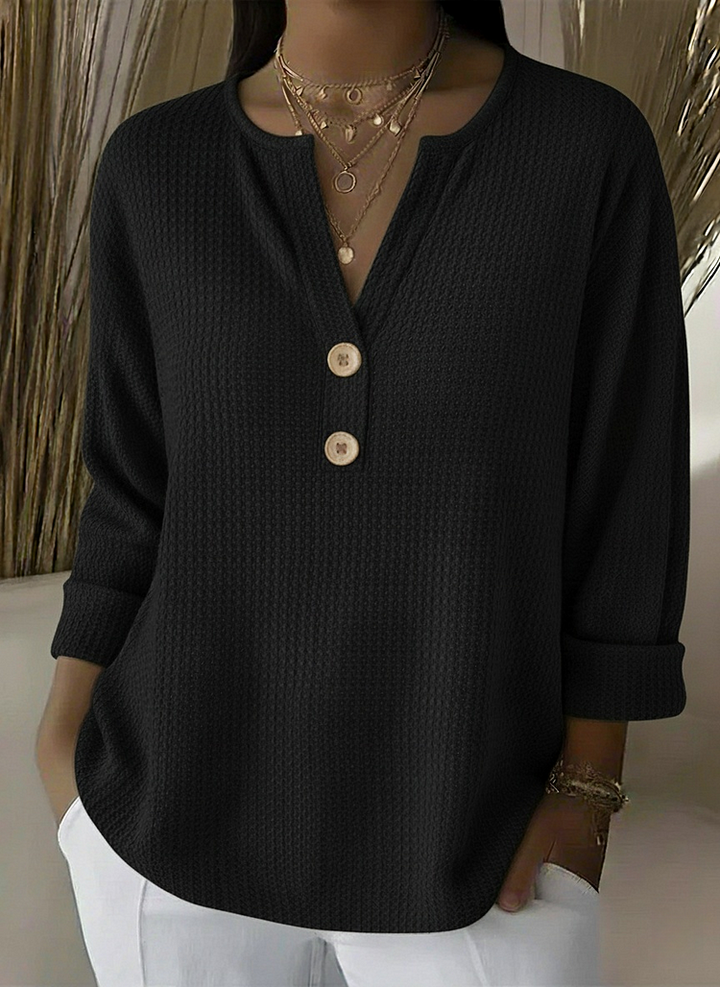 Kathryn | Graceful Notch Neck Waffle Knit Sweater