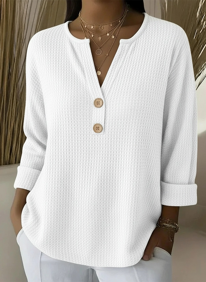Kathryn | Graceful Notch Neck Waffle Knit Sweater