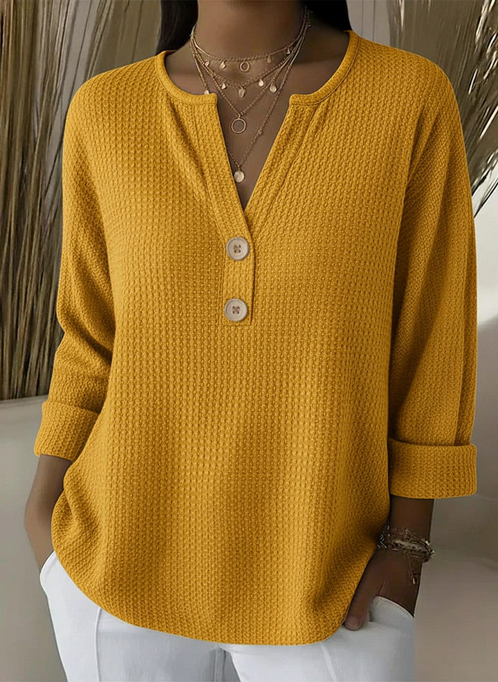 Kathryn | Graceful Notch Neck Waffle Knit Sweater