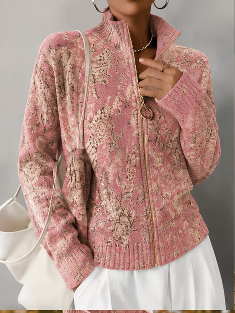 Kathryn | Relaxed Floral Zip Up Cardigan Sweater