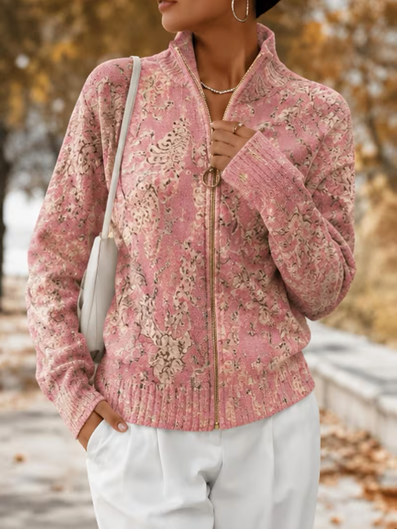 Kathryn | Relaxed Floral Zip Up Cardigan Sweater