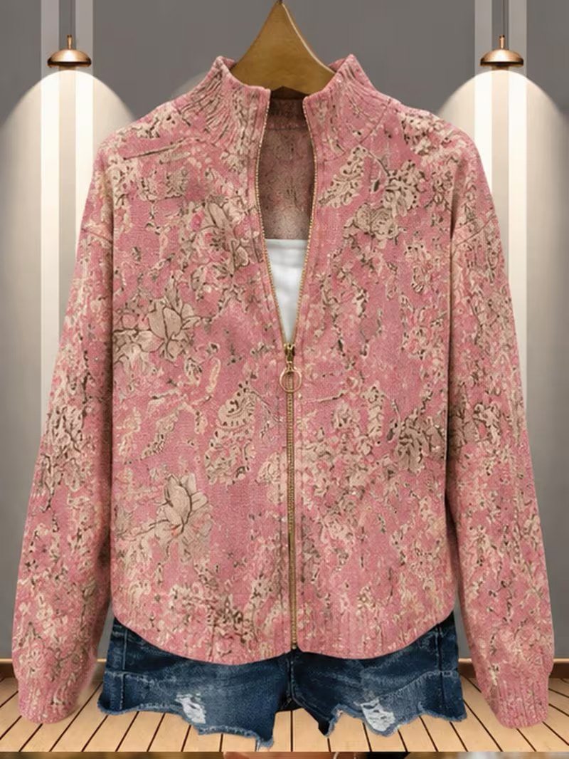 Kathryn | Relaxed Floral Zip Up Cardigan Sweater