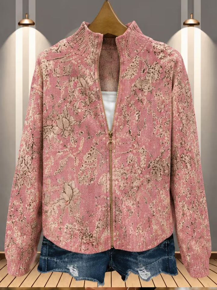 Kathryn | Relaxed Floral Zip Up Cardigan Sweater