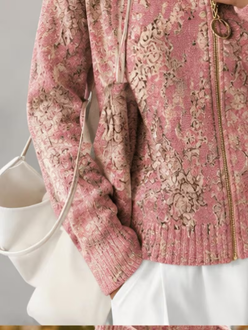 Kathryn | Relaxed Floral Zip Up Cardigan Sweater