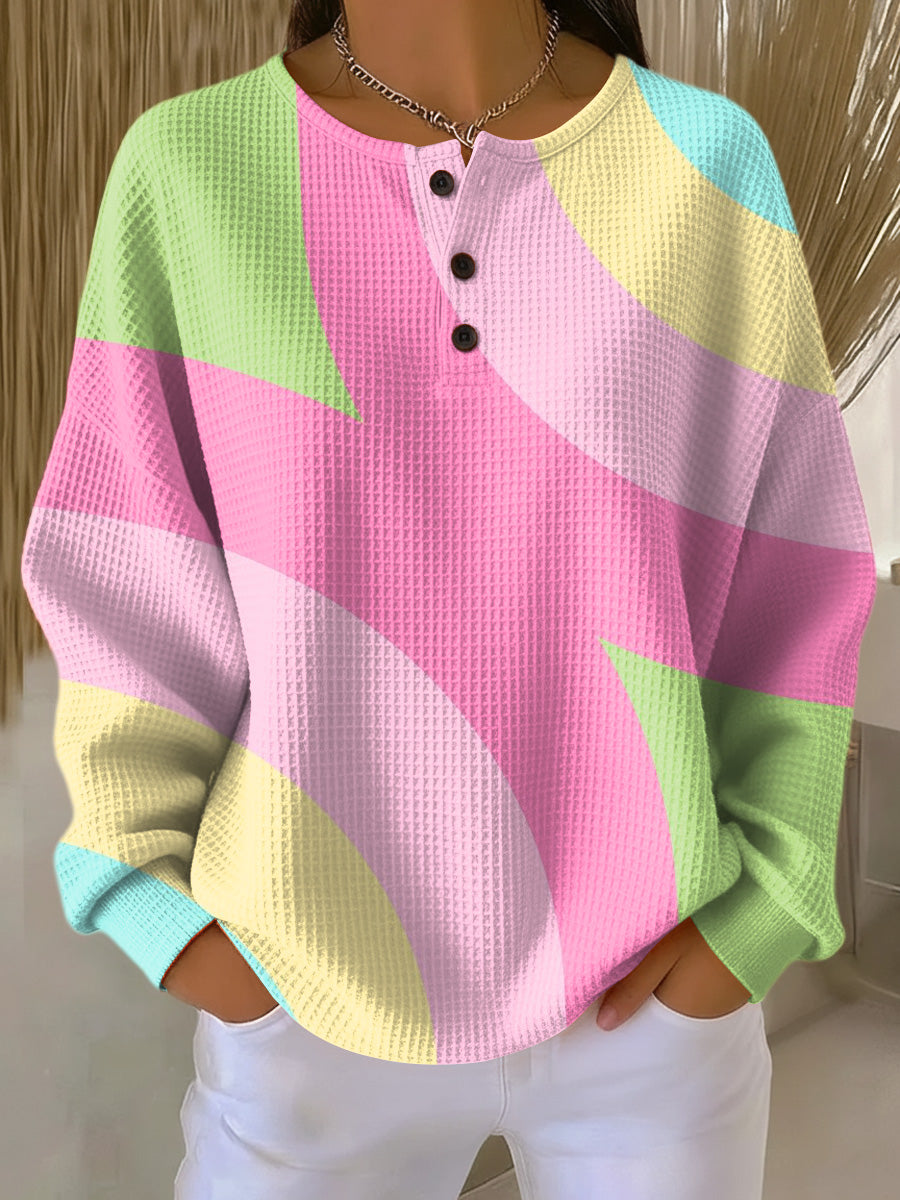 Kayla | Cozy Geometric Henley Waffle Knit Sweater