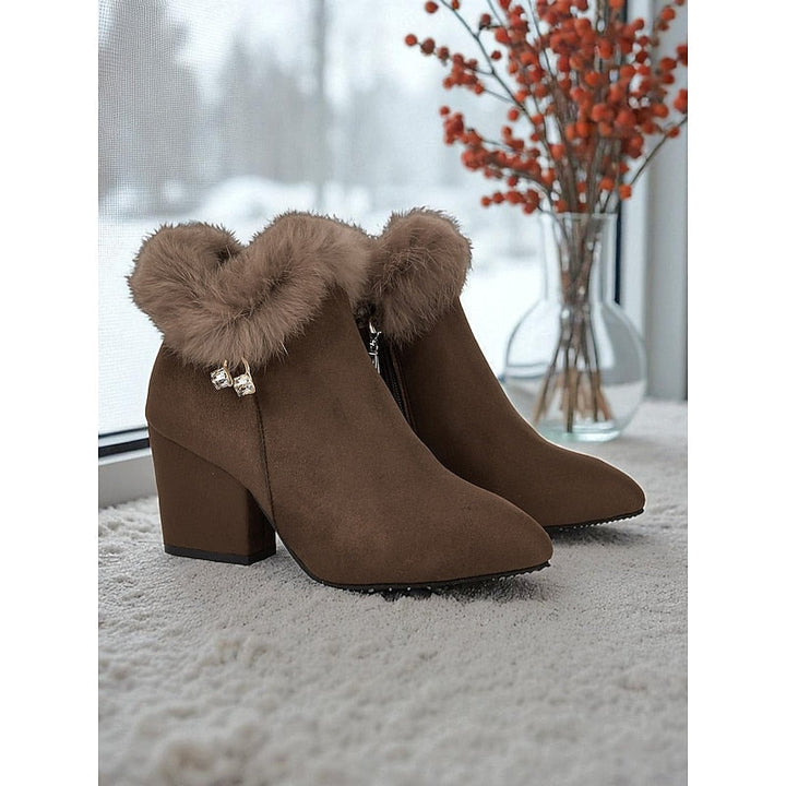 Kayla | Cozy Plush Collar Block Heel Ankle Boots