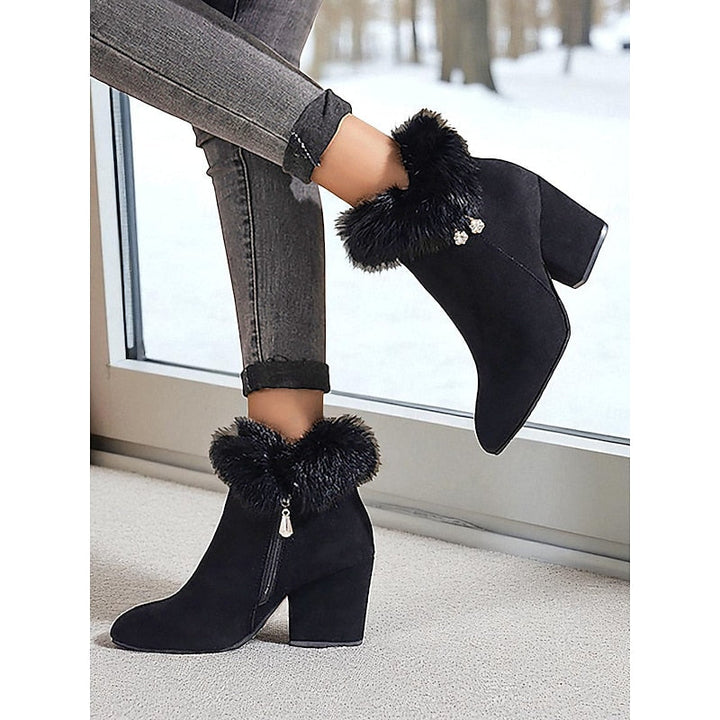 Kayla | Cozy Plush Collar Block Heel Ankle Boots