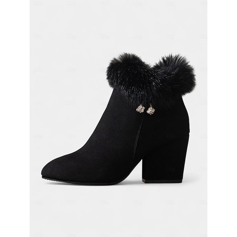Kayla | Cozy Plush Collar Block Heel Ankle Boots