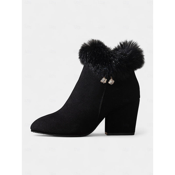 Kayla | Cozy Plush Collar Block Heel Ankle Boots