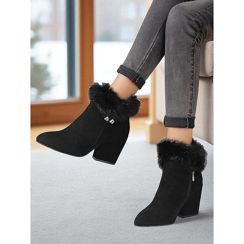 Kayla | Cozy Plush Collar Block Heel Ankle Boots