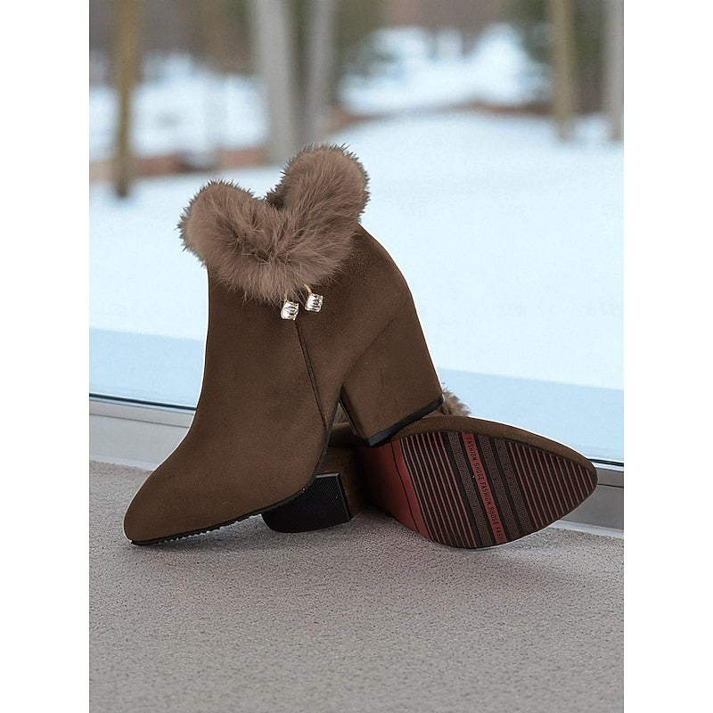 Kayla | Cozy Plush Collar Block Heel Ankle Boots