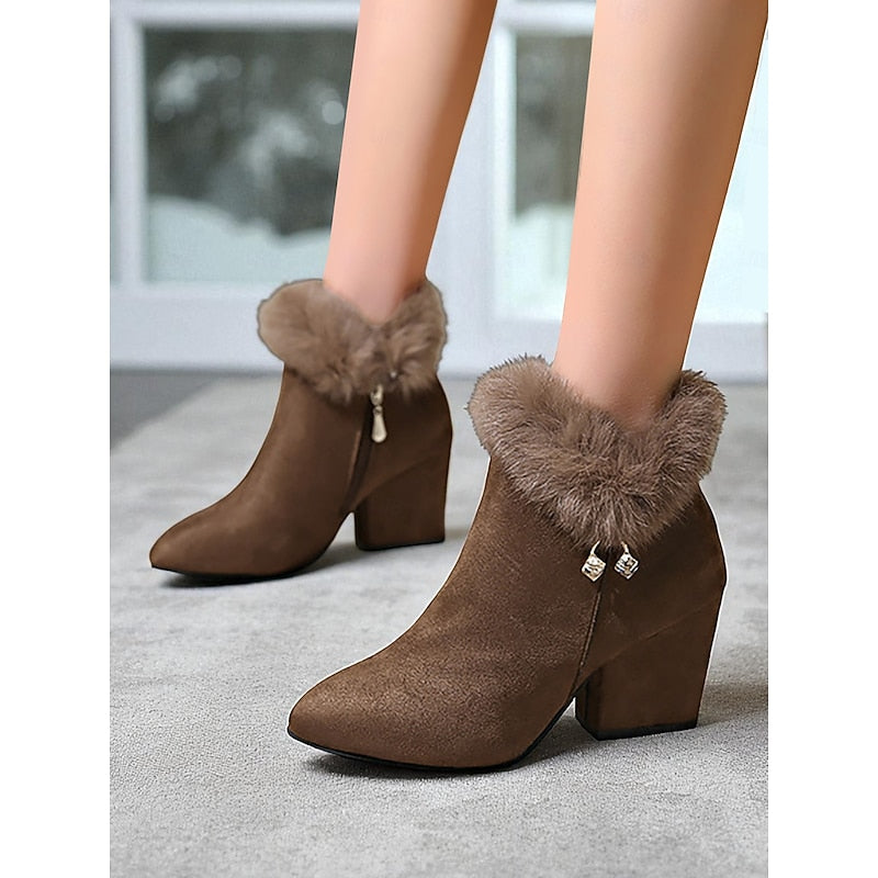 Kayla | Cozy Plush Collar Block Heel Ankle Boots