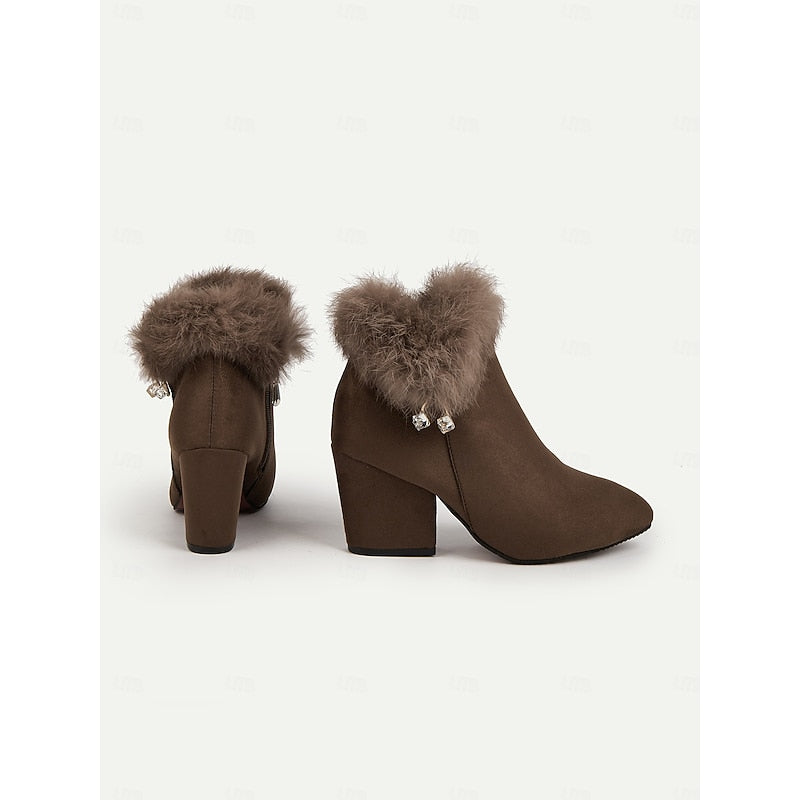 Kayla | Cozy Plush Collar Block Heel Ankle Boots