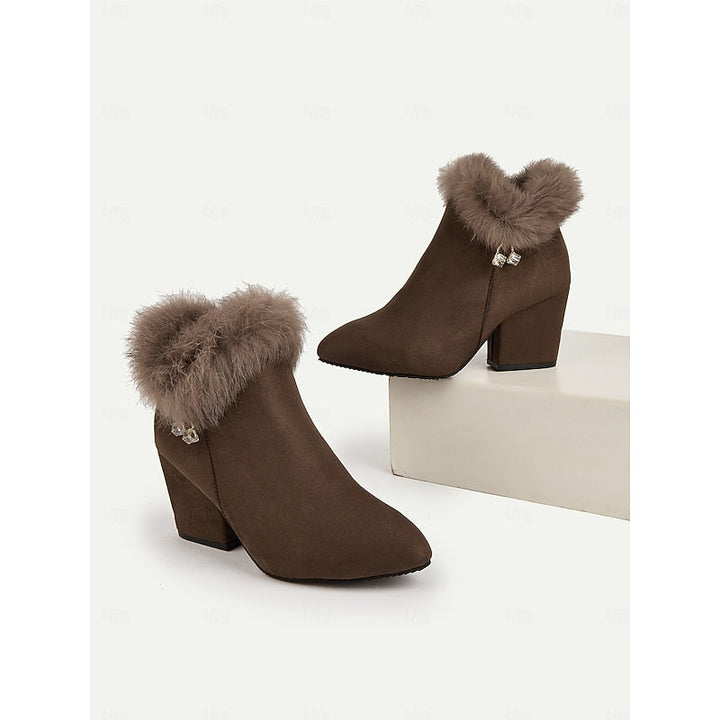 Kayla | Cozy Plush Collar Block Heel Ankle Boots