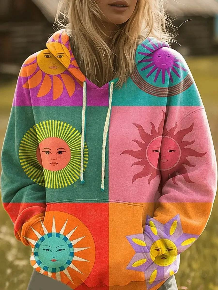 Kayla | Effortless Oversized Sunburst Graphic Pullover Hoodie