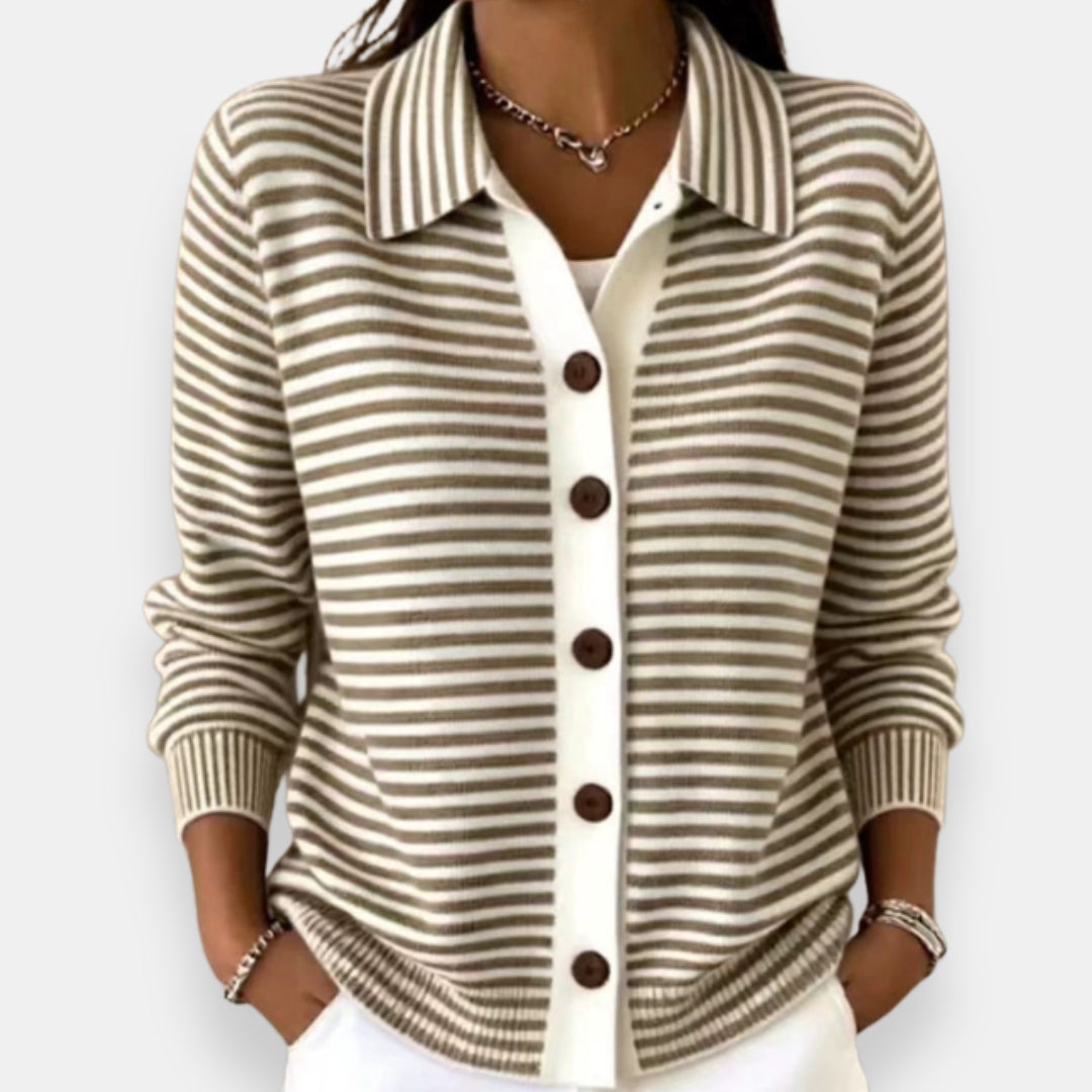 Kayla | Polished Striped Collared Button-Up Cardigan