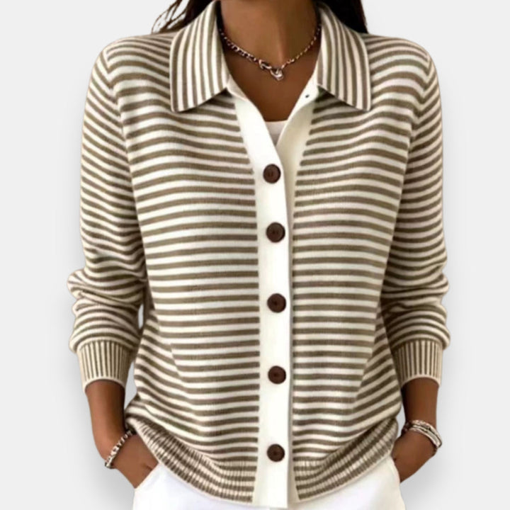 Kayla | Polished Striped Collared Button-Up Cardigan