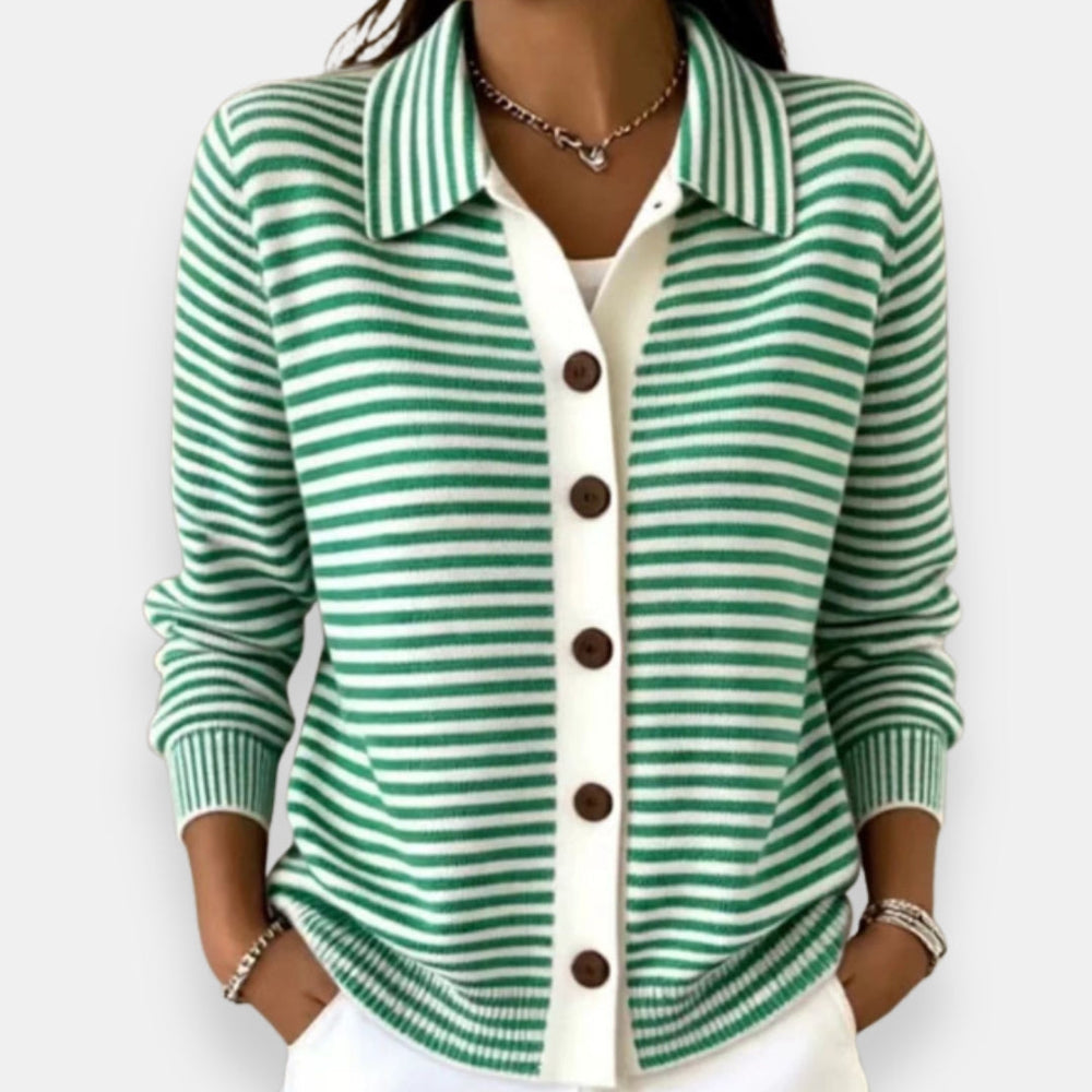 Kayla | Polished Striped Collared Button-Up Cardigan