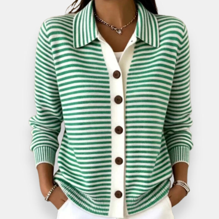 Kayla | Polished Striped Collared Button-Up Cardigan
