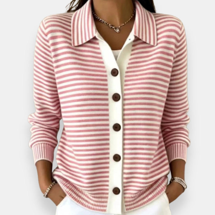 Kayla | Polished Striped Collared Button-Up Cardigan