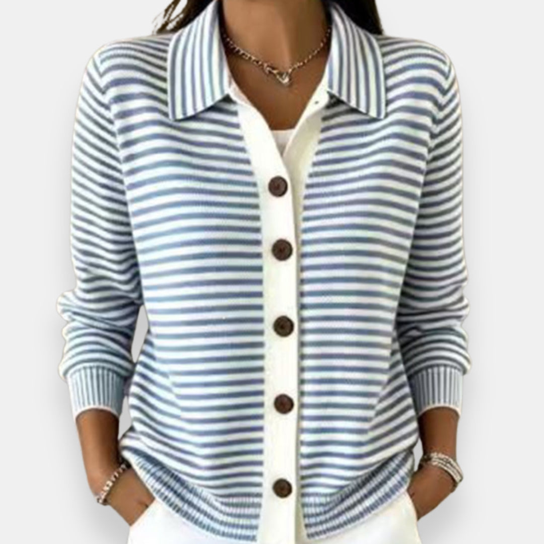 Kayla | Polished Striped Collared Button-Up Cardigan