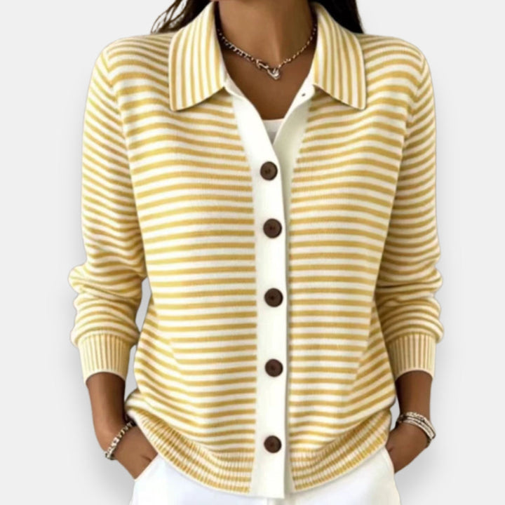 Kayla | Polished Striped Collared Button-Up Cardigan