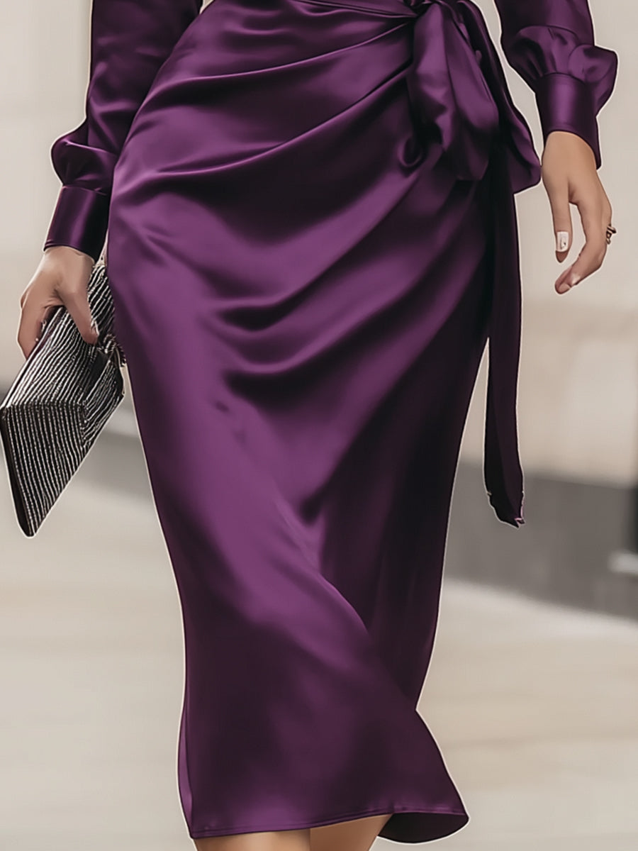 Kayla | Refined Satin Wrap Winter Wedding Guest Midi Dress