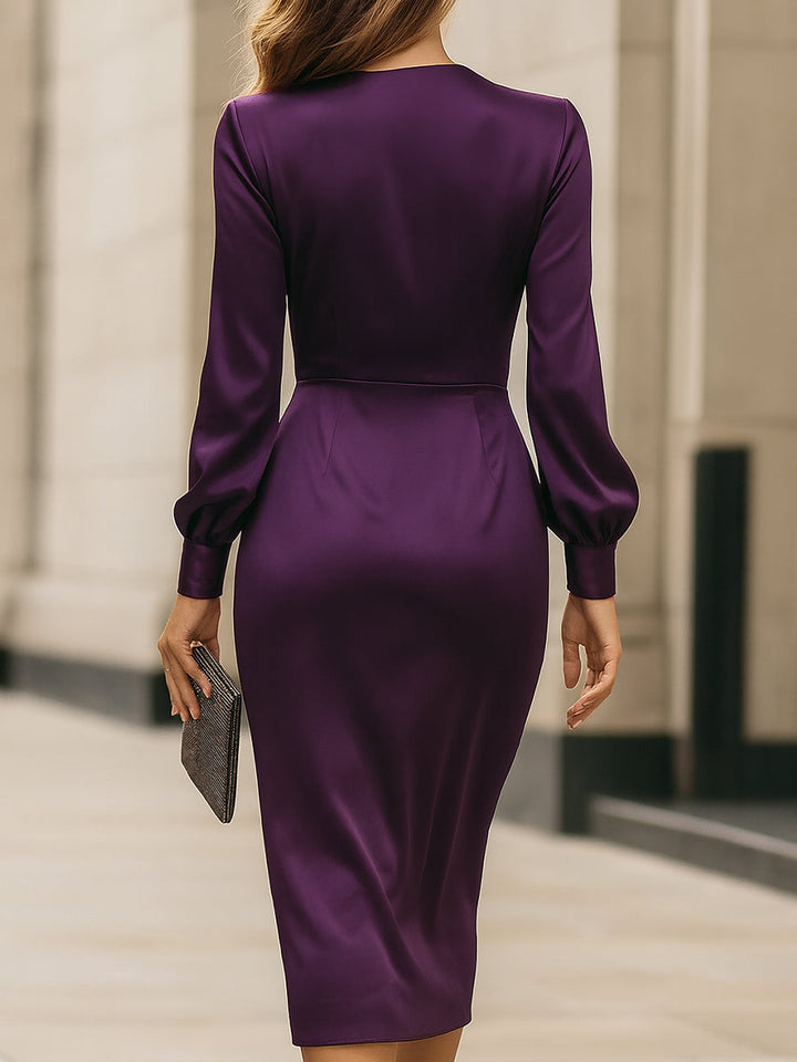 Kayla | Refined Satin Wrap Winter Wedding Guest Midi Dress