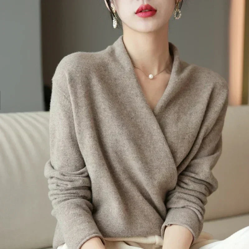 Kayla | Refined Wrap V Neck Knit Sweater