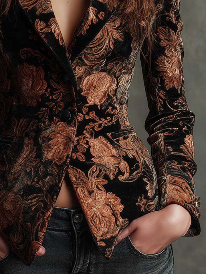 Kelly | Floral Print Long Sleeve Fitted Blazer