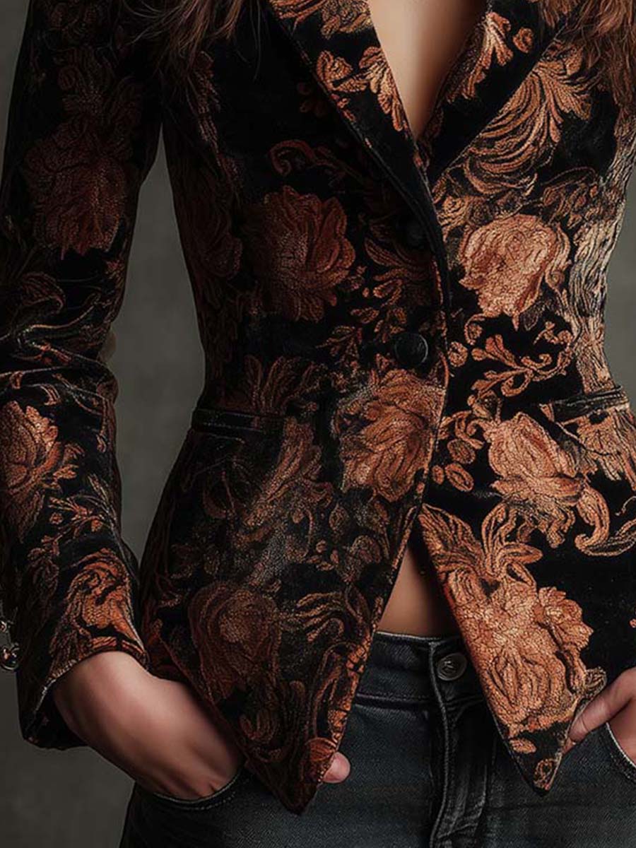 Kelly | Floral Print Long Sleeve Fitted Blazer
