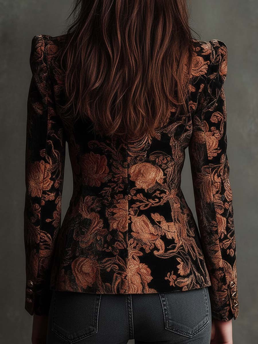Kelly | Floral Print Long Sleeve Fitted Blazer